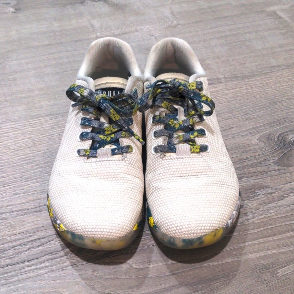 NOBULL White Athletic Shoes with Blue and Yellow Accents